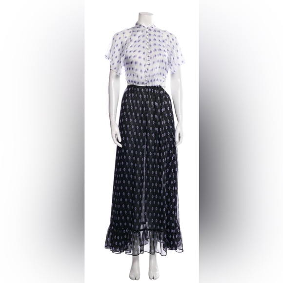 Misa Los Angeles Dresses & Skirts - MISA Los Angeles Polka Dot Print Long Dress Size Large NWT NAVY BOTTOM WHITE TOP